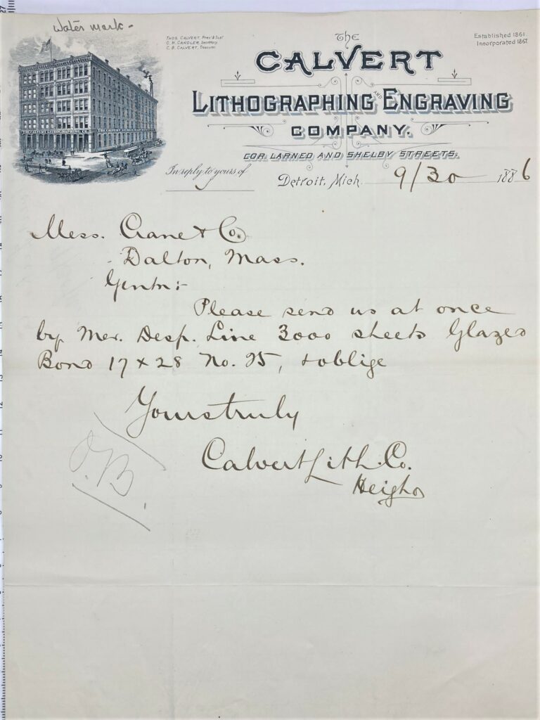 Letter from Calvert