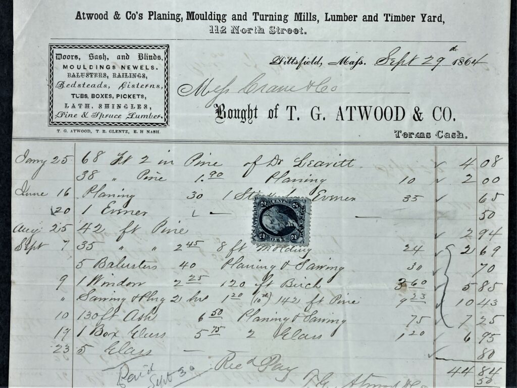Internal Revenue Department stamp on timber yard bill