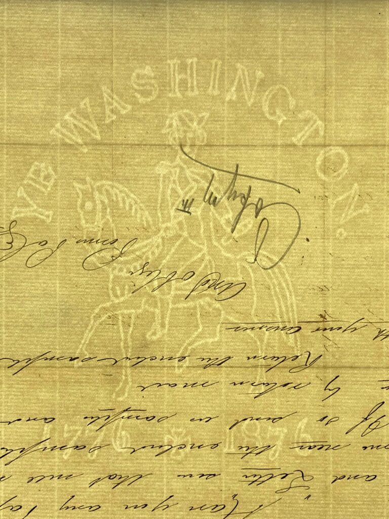 Watermark of George Washington on a horse 1776 * 1876